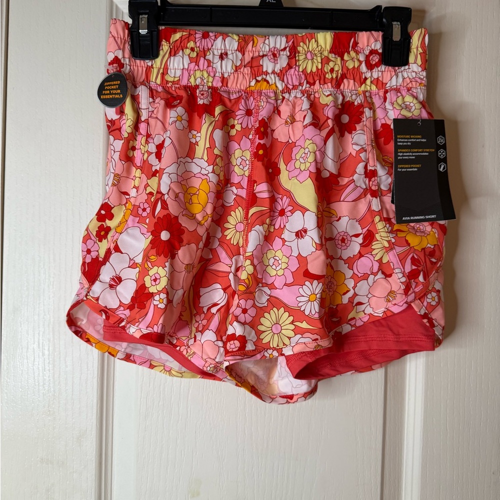 Avia Women's Athletic Shorts - Floral Red, Pink, Yellow